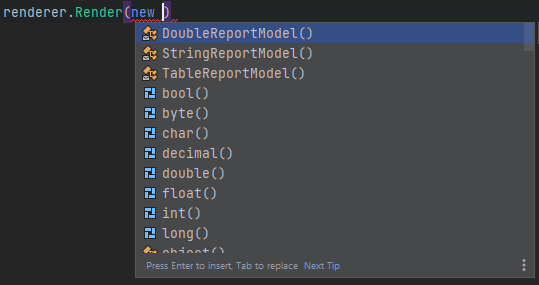 The autocomplete menu in the Rider IDE
