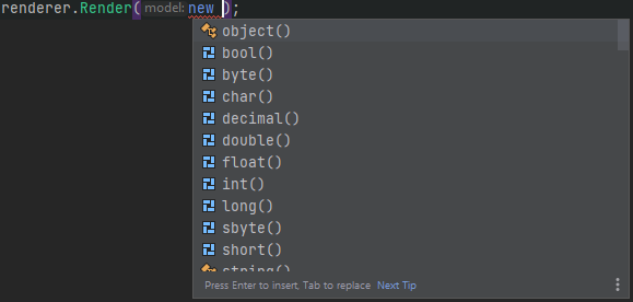 Another autocomplete menu in the Rider IDE